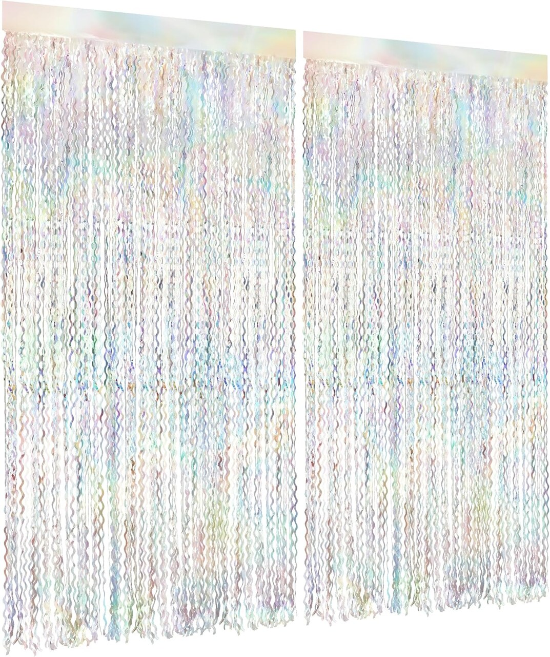 2 Pack Iridescent Wavy Foil Fringe Curtain,3.3x6.6 ft Color Changing Tinsel Backdrop for Birthday, Baby Shower, Wedding, Bachelorette, and Holiday Party Décor